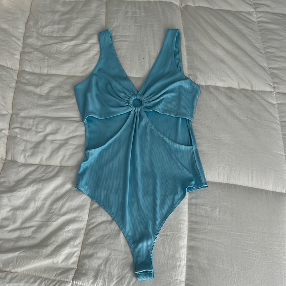 Blue Cut-out Bodysuit